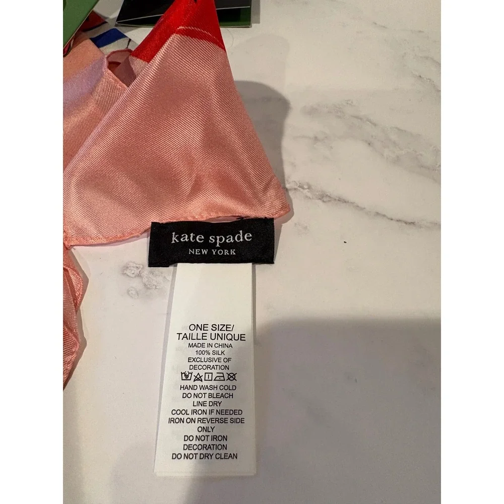 Kate Spade New York Pink Silk Beach Umbrella Print Bandana Scarf Neckerchief NWT